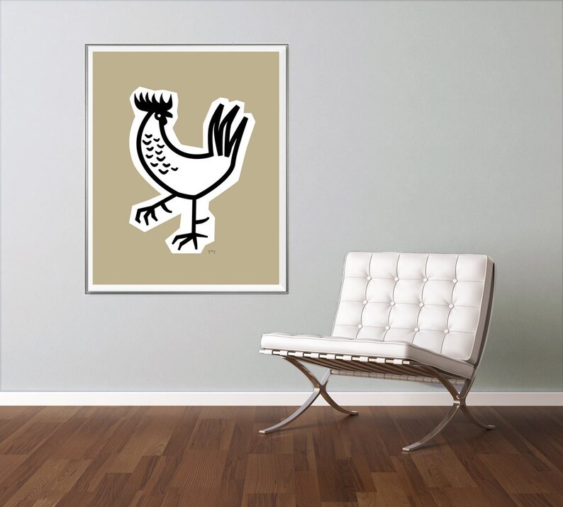 Rooster Illustration, Farmhouse Chicken Print, Country Poster, Neutral Kitchen Art image 1