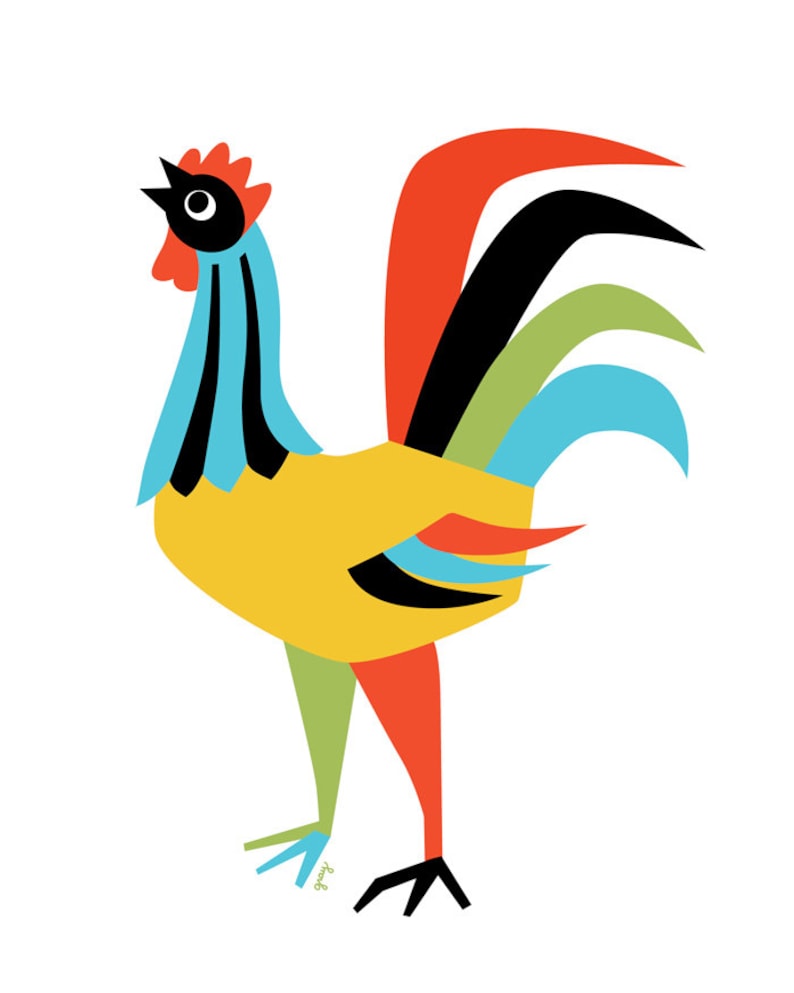 Retro Farmhouse Modern Wall Art Rooster Art Print Colorful Kitchen Art