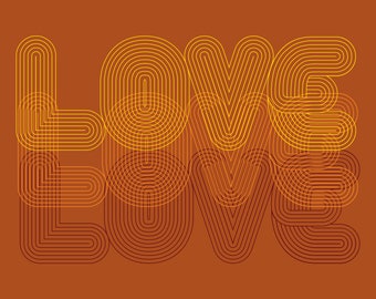 Retro Love Print, Modern Love 70s Decor Typography Print, Terracota Wedding Print, Love is Love Poster