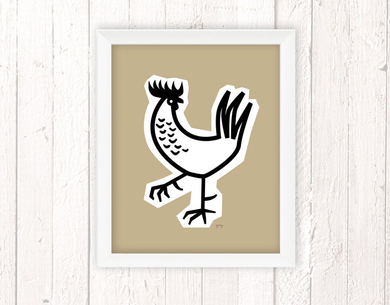 Rooster Illustration, Farmhouse Chicken Print, Country Poster, Neutral Kitchen Art image 3