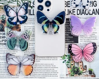 Ręcznie robiony kolorowy magnetyczny uchwyt na telefon z motylem: składany uchwyt z żywicy do Kindle'a