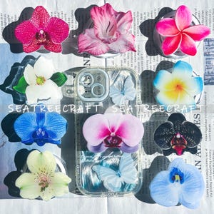 Lily Flower Phone Grip, Hibiscus Flower Magnetic Phone Grip, Orchid Floral Grip For Kindle, Leaf Resin Phone Holder Accessory, Phone Charm