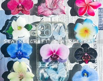Lily Flower Phone Grip, Hibiscus Flower Magnetic Phone Grip, Orchid Floral Grip For Kindle, Leaf Resin Phone Holder Accessory, Phone Charm