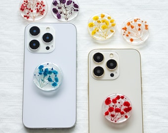 Baby's Breath Magnetic Phone Grip: Handmade Floral Kindle Grip