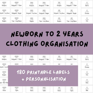 Newborn to 2 Years Clothes Label Organisation, Baby Organisation, Nursery Storage Label, Clothing Organisation, Baby Storage Labels
