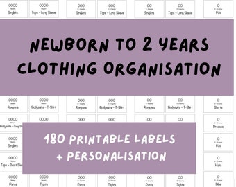 Newborn to 2 Years Clothes Label Organisation, Baby Organisation, Nursery Storage Label, Clothing Organisation, Baby Storage Labels