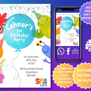 Biglietto d'invito per la festa di compleanno "Super Simple Songs", design personalizzato - Stampa su carta o cartoncino (A5/A4), invia tramite e-mail o WhatsApp
