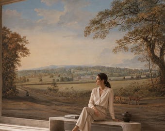 Papel pintado vintage con paisaje inglés, arte mural con paisaje escénico, despegar y pegar
