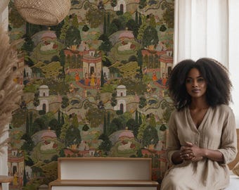 Lush Jaipur Garden Wallpaper Mural: Vibrant Green Peel & Stick