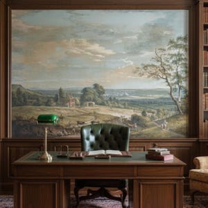Vintage English Village Wallpaper, Scenic Landscape Wall Art, Peel and Stick