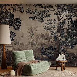 Landscape Vintage Wallpaper, Vintage Forest and Birds Tapestry, Traditional and Peel and Stick Wallpaper