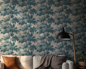 Papel tapiz floral de árbol azul claro: despegar y pegar o tradicional