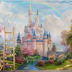 Carta da parati con castello della principessa rosa, decorazione murale per la stanza dei bambini, carta da parati tradizionale e stacca e attacca