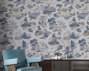 Vintage Toile de Jouy Tapete: Französische Cottagecore Tapete schälen und aufkleben