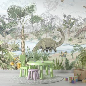 Jurassic Dinosaur Wall Mural for Kids Room, Dinosaur Nursery Wallpaper, Boys Room Wallpaper, Traditional and Peel and Stick Wallpaper
