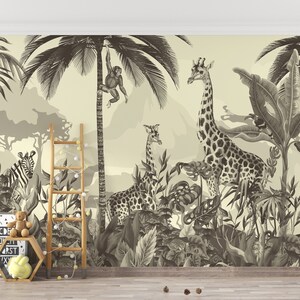 Tropical Safari Animals Forest Wallpaper, Kids Safari Jungle Animals, Traditional and Peel and Stick Wallpaper