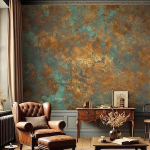 Papel pintado grunge de cobre oxidado: decoración de pared autoadhesiva