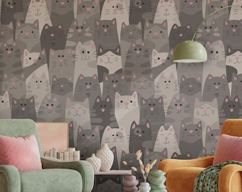 Cat Nursery Wallpaper - Cartoon Kitty Peel and Stick Wall Mural