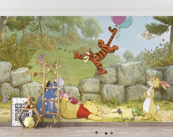 Winnie The Pooh Nursery Wallpaper: Balloon Adventure, Kids Room (Peel and Stick)