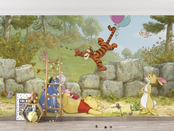 Winnie The Pooh Nursery Wallpaper, Cute Balloon Adventure Kids Room Wallpaper, Traditional and Peel and Stick Wallpaper