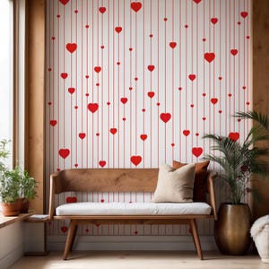 Carta da parati con motivo a cuore rosso, regalo di San Valentino per le coppie, motivo a cuore a strisce, carta da parati tradizionale e stacca e attacca