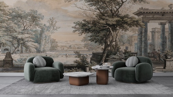 Ancient Rome Landscape Wallpaper, Historical Cityscape Wallpapers, Neoclassical Architecture Wall Mural, Romantic Garden Wall Art