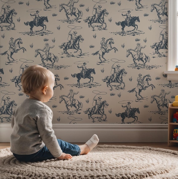 Cowboys and Rodeo Shows Wallpaper, Wild West Cowboy Themed, Horses Wall Decor, Traditional and Peel and Stick Wallpaper