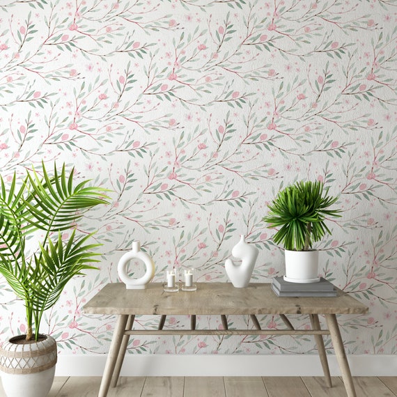 Minimal Floral Wallpaper, Wildflowers Wallpaper, Spring Floral Wallpaper, Traditional and Peel and Stick Wallpaper