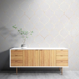Carta da parati con motivo geometrico dorato, arte murale marocchina, carta da parati tradizionale e stacca e attacca