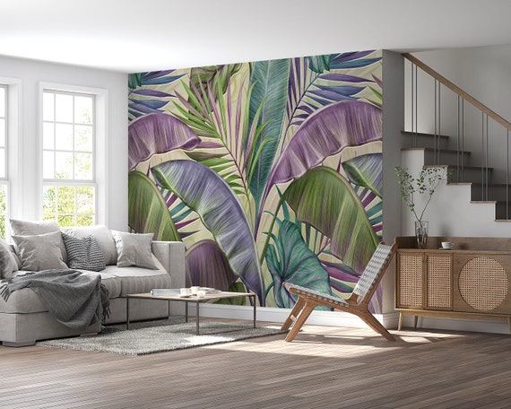 Large Banana Leaves Wallpaper, Banana Leaf Print, Traditional and Peel and Stick Wallpaper