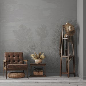 Vintage Landscape Wallpaper in Soft Colors, Monochrome Nature Scene Mural, Forest and Tree Mural in Classic Sophisticated Style