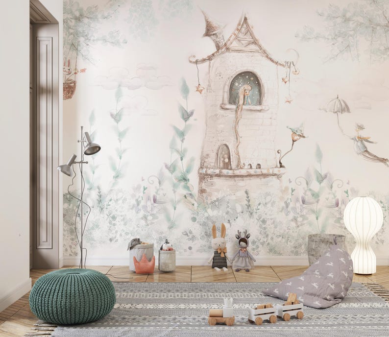 Princess Tower Wallpaper: Fairytale Girls Room Mural (peel and Stick ...