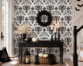 White Haunted Mansion Wallpaper Mural, Ghostly Horror House, Peel and Stick