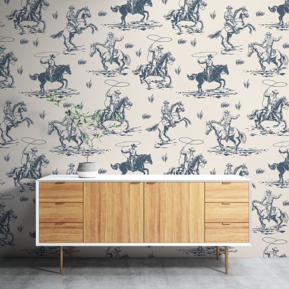 Cowboys and Rodeo Shows Wallpaper, Wild West Cowboy Themed, Horses Wall Decor, Traditional and Peel and Stick Wallpaper