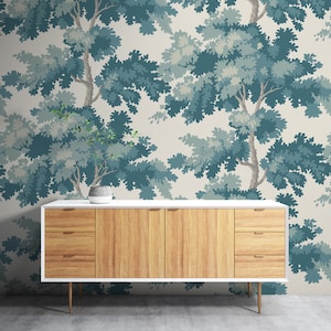 Moderne Blumentapete, Hellblaues Baumblatt, Tapete mit Blumen Baumspitzen, Traditionelle und Schälen und Aufkleben Tapete