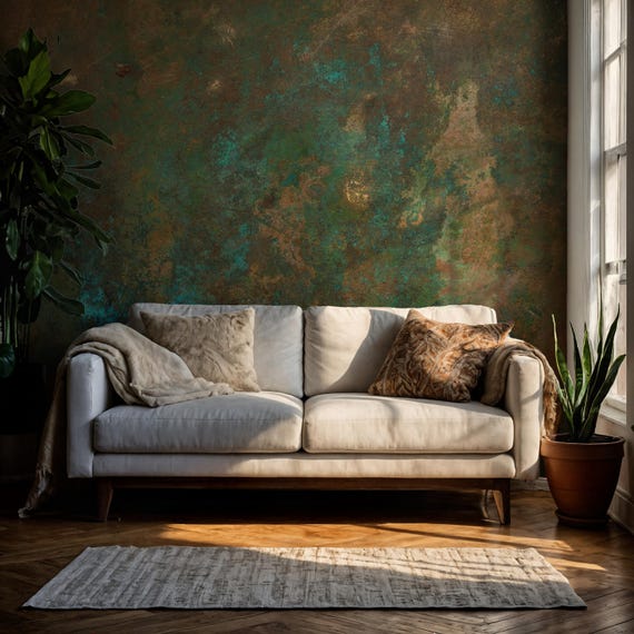 Rusty Copper Patina Wallpaper - Oxidized Metal Peel and Stick Wall Mural