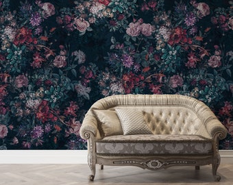 Dark Floral Wallpaper - Night Garden Peel and Stick or Traditional