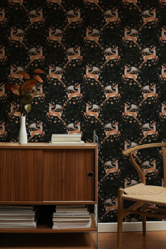 Reindeer Night Sky Mural: Dark Wings Peel and Stick Wallpaper