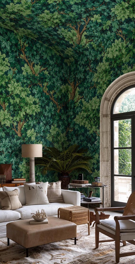 Green Leaf Forest Wallpaper - Lush Leaf Canopy Wall Mural, Immersive Green Peel and Stick