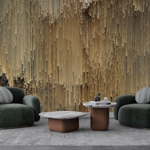 Goldpixel-Luxus-Tapete, metallisch strukturierte vertikale Linien, traditionelle und abziehende Tapete