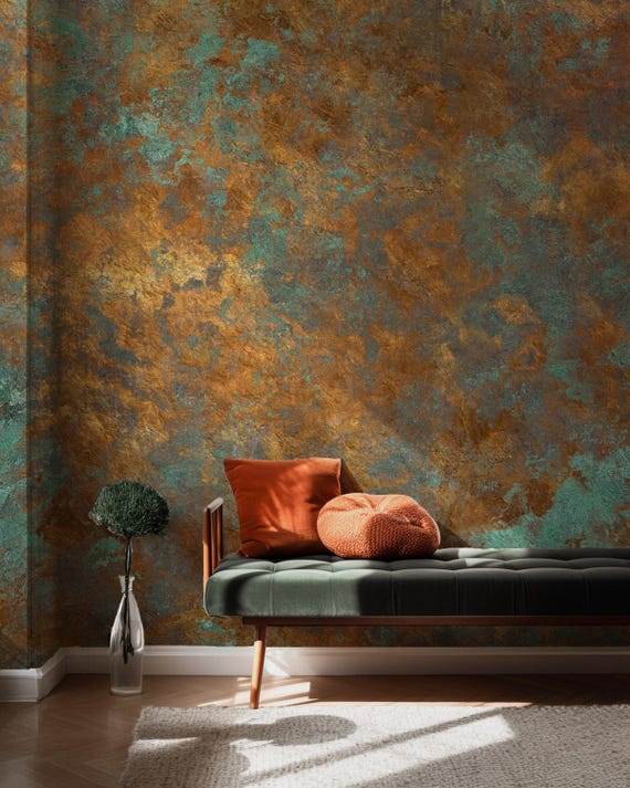 Rusty Copper Wallpaper, Rusty Pattern Wall Decor , Grunge Wallpaper, Traditional and Peel and Stick Wallpaper