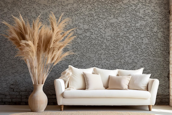 Modern Gray Textured Wallpaper, Abstract Minimalist Stucco Effect, Traditional and Peel and Stick Wallpaper