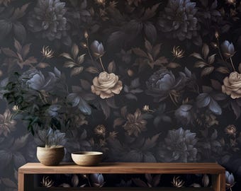 Moody Vintage Floral Wallpaper: Dark Romantic Botanical Wall Mural