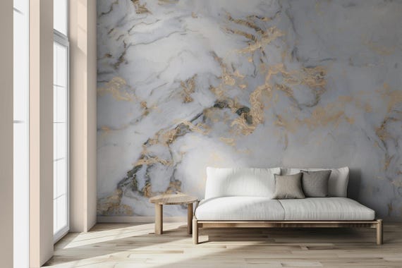 Gold Marble Effect Wallpaper Mural - Peel and Stick or Traditional