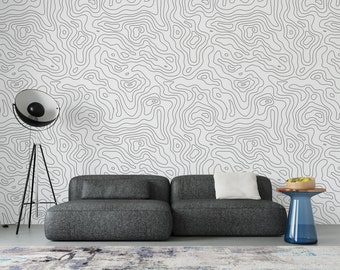 Topographical Design Wallpaper, Topographic Map Seamless Pattern, Geometric Wallpaper, Traditional and Peel and Stick Wallpaper