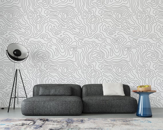 Topographical Design Wallpaper, Topographic Map Seamless Pattern, Geometric Wallpaper, Traditional and Peel and Stick Wallpaper
