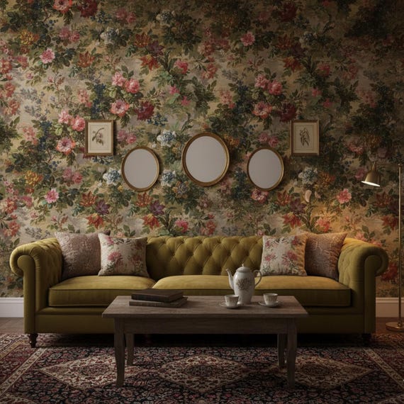 Vintage Floral Garden Wallpaper: Elegant Peel and Stick Wall Decor