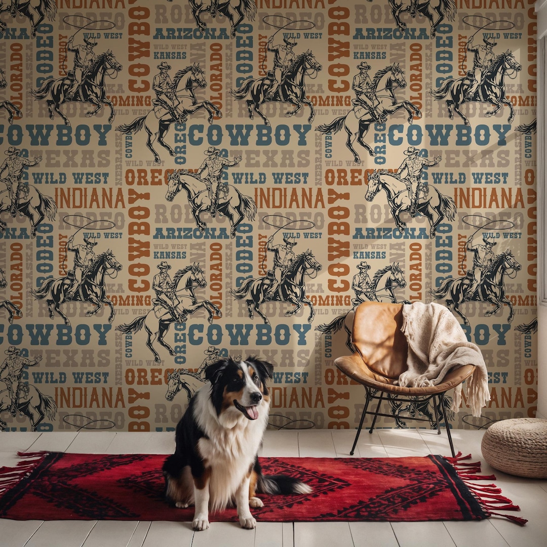 Protection Mural Box Rodeo Wild West Cowboy Wallpaper Mural: Rodeo Horse, Vintage Western Decor - Etsy