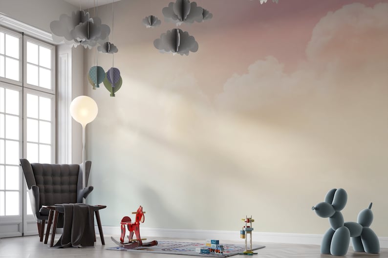 Pastel Cloud Wallpaper Mural: Sky Nursery Decor, Peel and Stick - Etsy