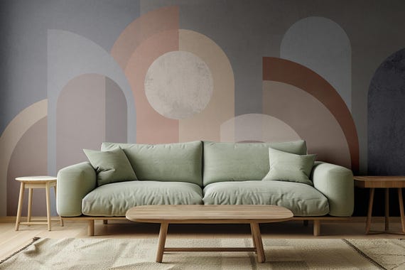 Abstract Geometric Arch Wallpaper, Modern Minimalist Wall Mural, Neutral Art Deco Design, Contemporary Earth Tone Interior Decor, Kids Room